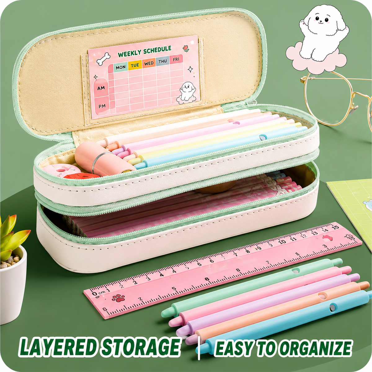 Double Layer Grid Pencil Case| japanese stationery