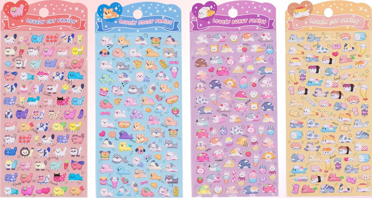 11082 Tiny Puffy Cat Dog Rabbit Stickers