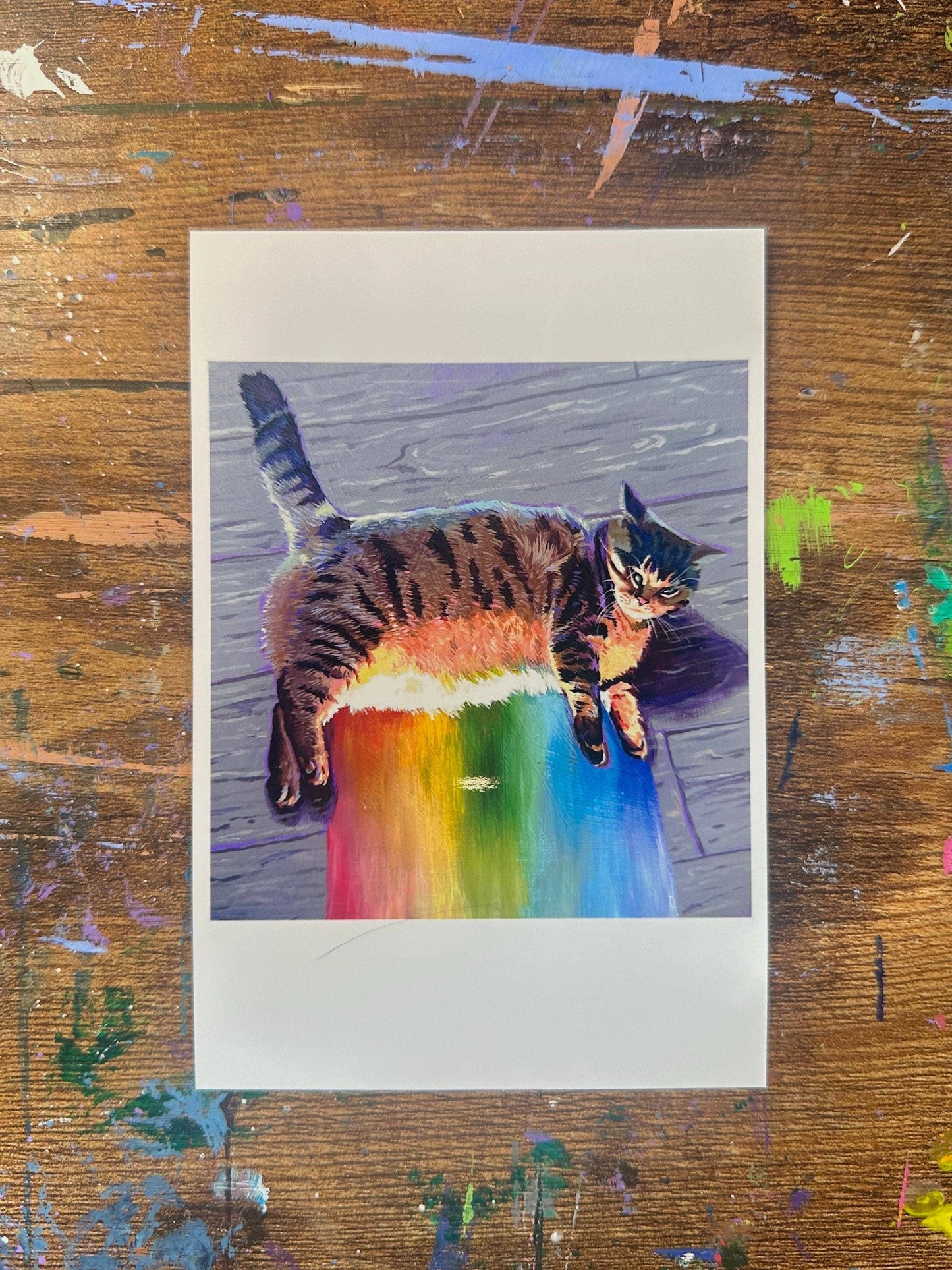 Rainbow Meme Cat Art Print: Funny Kitty Pride Poster