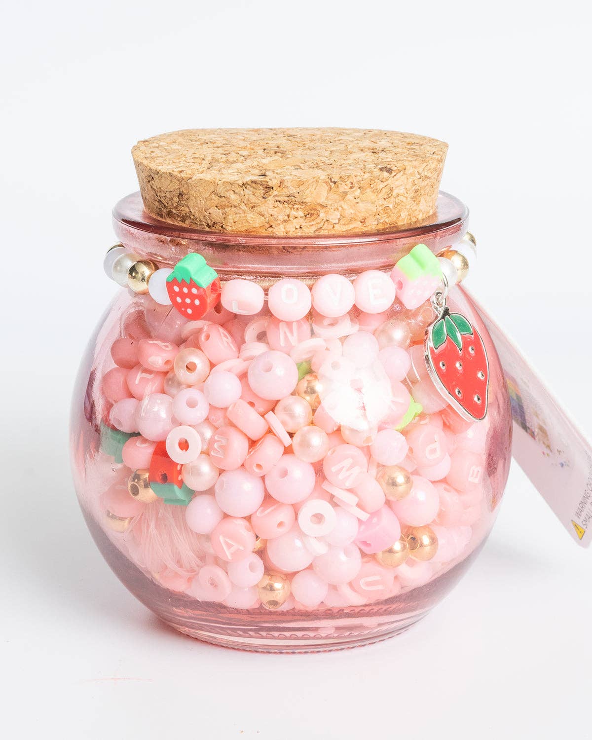 Short & Sweet Pink Letter and Red Strawberry Charm Mini Pink DIY Bead Jar