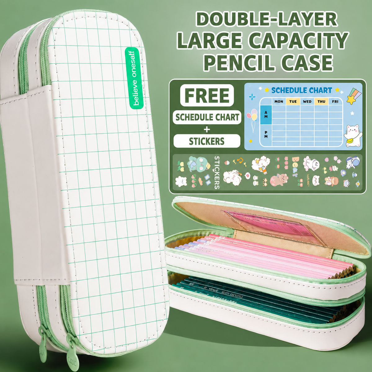 Double Layer Grid Pencil Case| japanese stationery