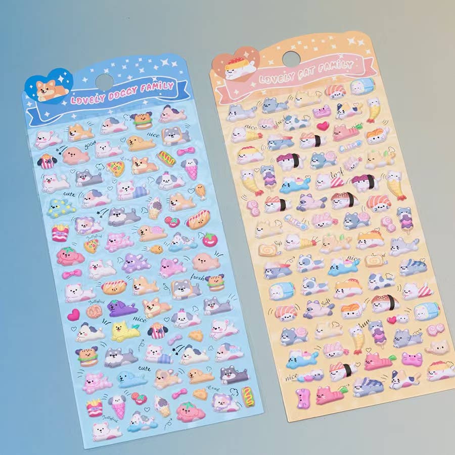 11082 Tiny Puffy Cat Dog Rabbit Stickers