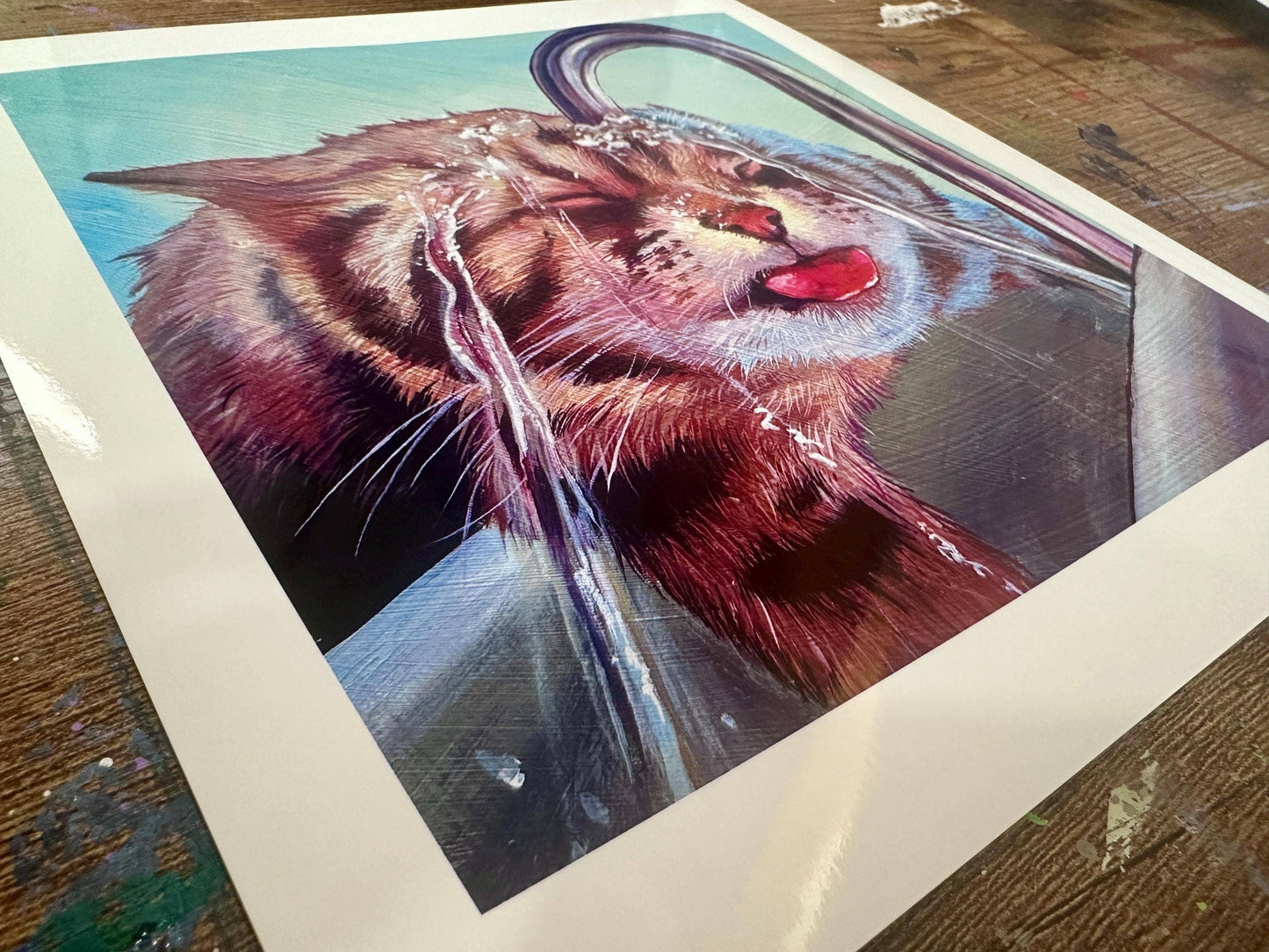 Art Print: Thirsty Kitty Funny Sink Water Cat Decor