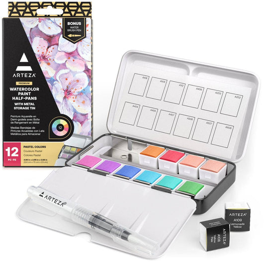 Arteza® Watercolor Half Pans Set - Pastel Colors, 12 pc.