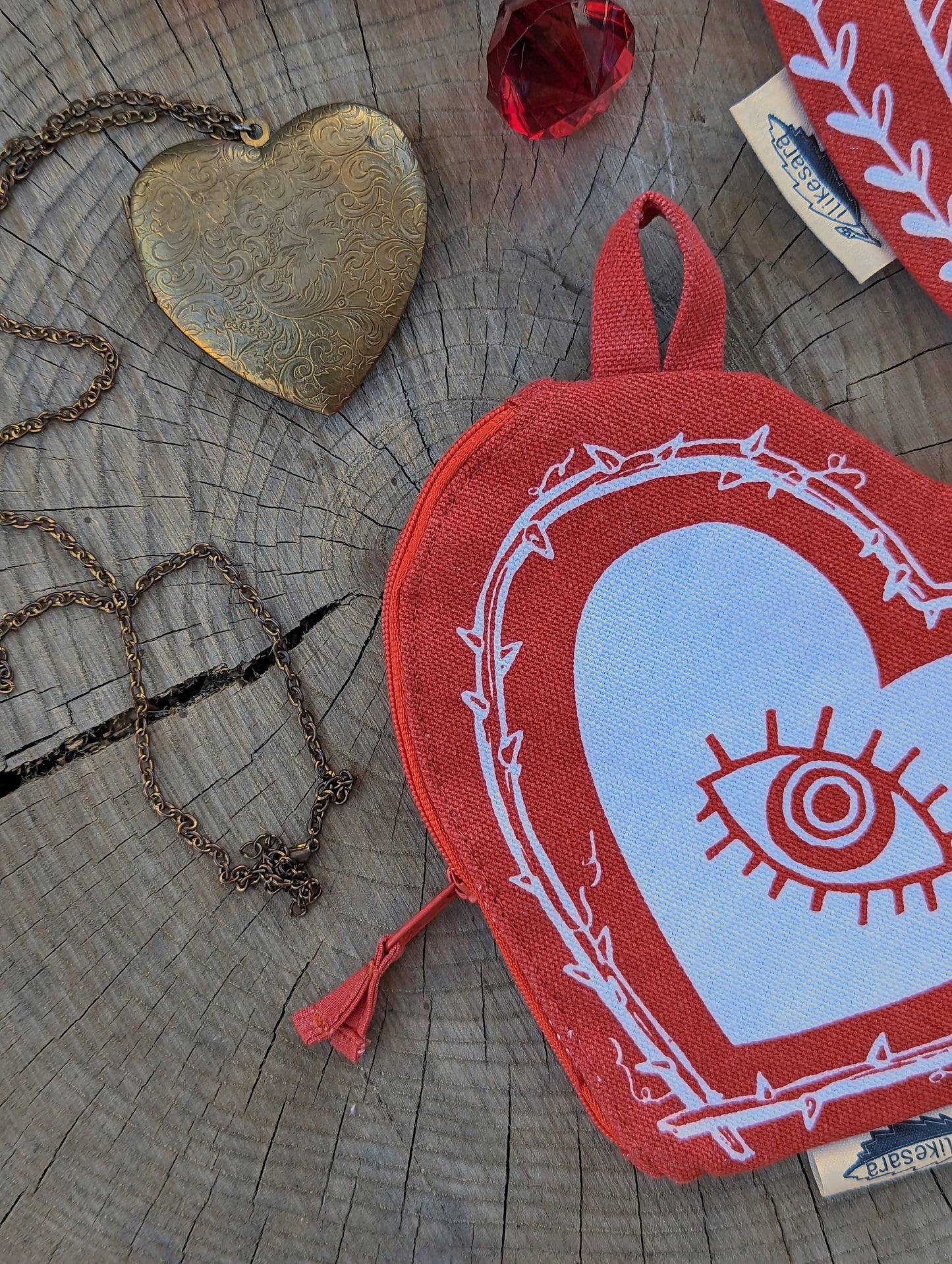 Zippered pouch | heart - red supply, makeup bag with waterproof lining