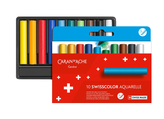Set of 10 Wax Pastels, Water Soluble in Cardboard Box