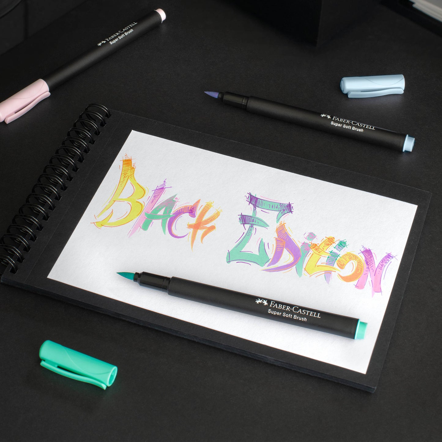 Black Edition Felt Tip Brush Pen Markers 6 Ct Box