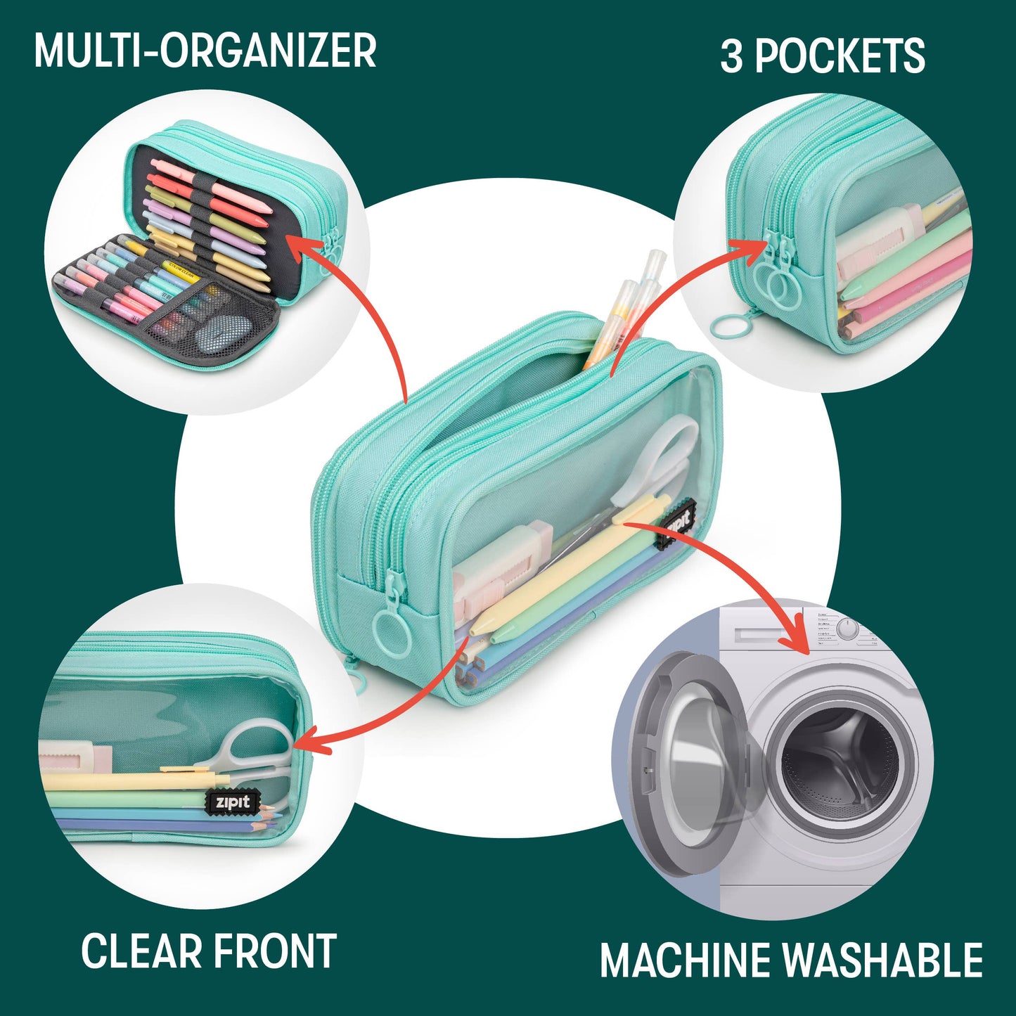 ZIPIT Half & Half Pencil Case, Aesthetic Pouch