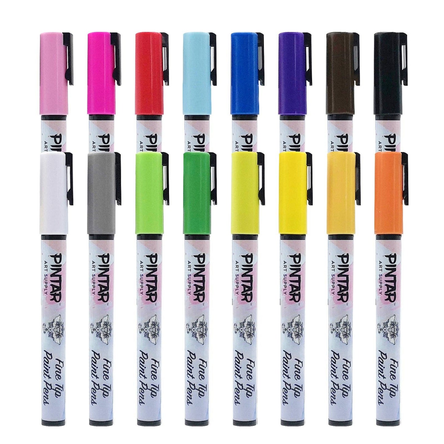 PINTAR Premium Acrylic Paint Pens - 1mm Fine Tip Pens For Rock Painting, Ceramic Glass, Wood, Paper, Fabric & Porcelain, Water Resistant Paint Set, Surface Pen, Craft Supplies, DIY Project (16 colours)